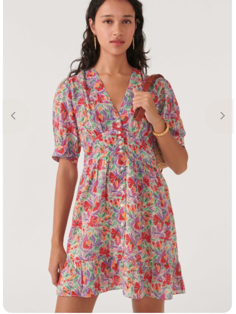 ba&sh Aniela Ruffled Floral Button Front Mini Sundress Size S